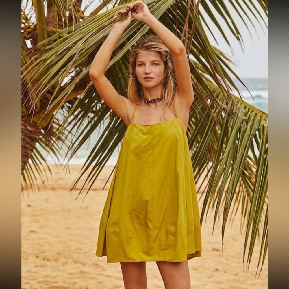 Free People Mini Dress in Chartreuse Yellow